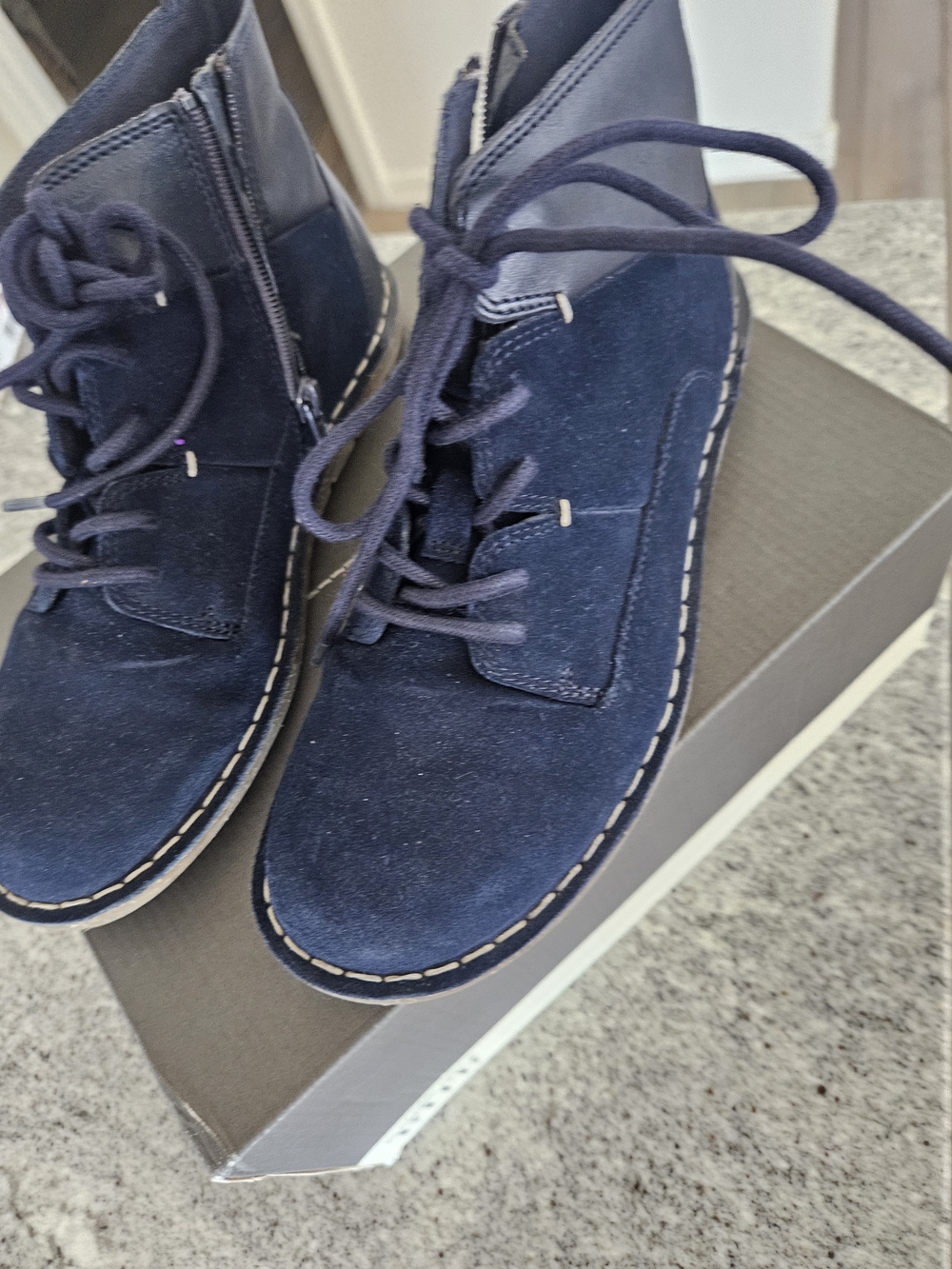 Clarks Men's Navy Suede Chukka Boots with Lace & Side Zip
